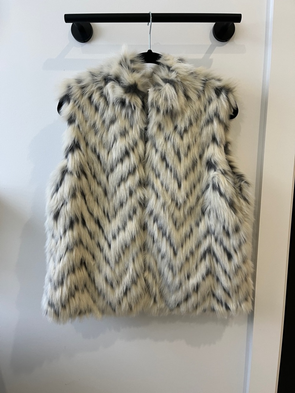 Faux Fur Chevron Vest in Cream and Black
